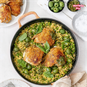 Chicken Pesto Orzo Bake
