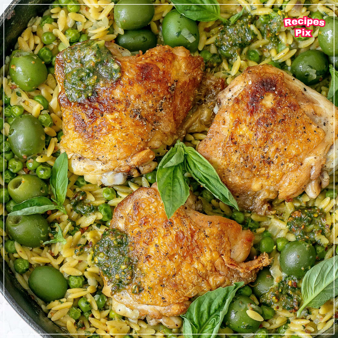 Chicken Pesto Orzo Bake 