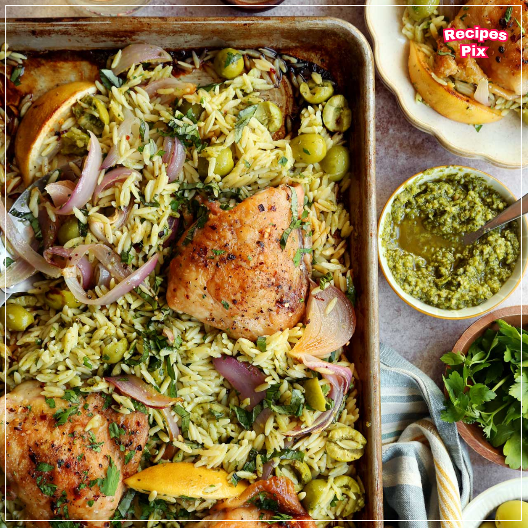 Chicken Pesto Orzo Bake 