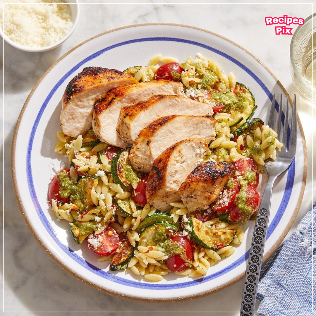 Chicken Pesto Orzo Bake 