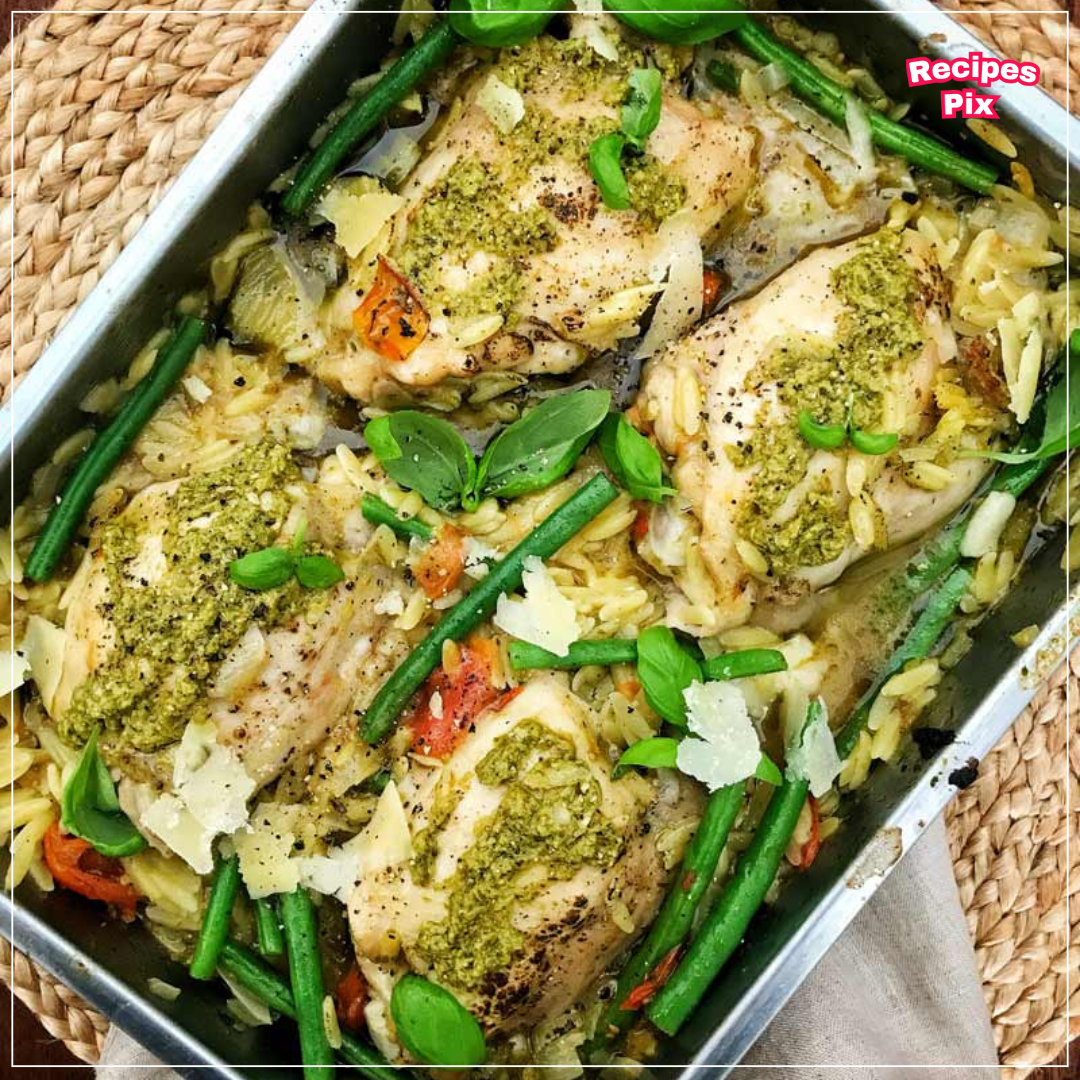 Chicken Pesto Orzo Bake 